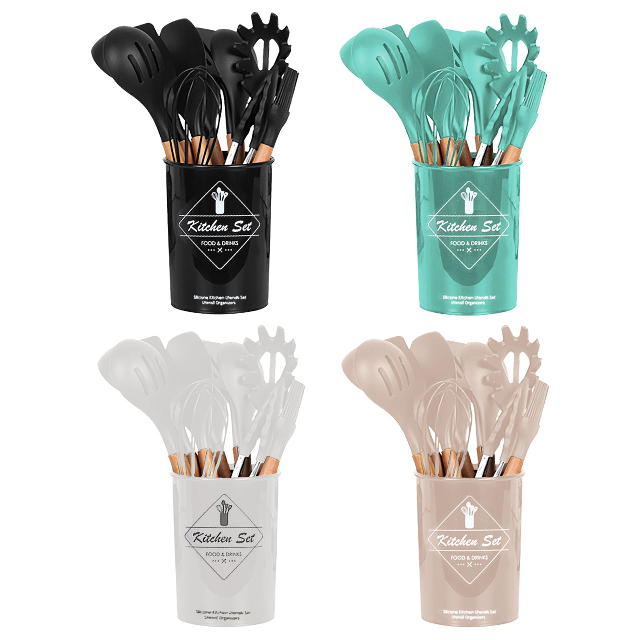 Essentials House 35-piece silicone kitchen utensil set with holder
