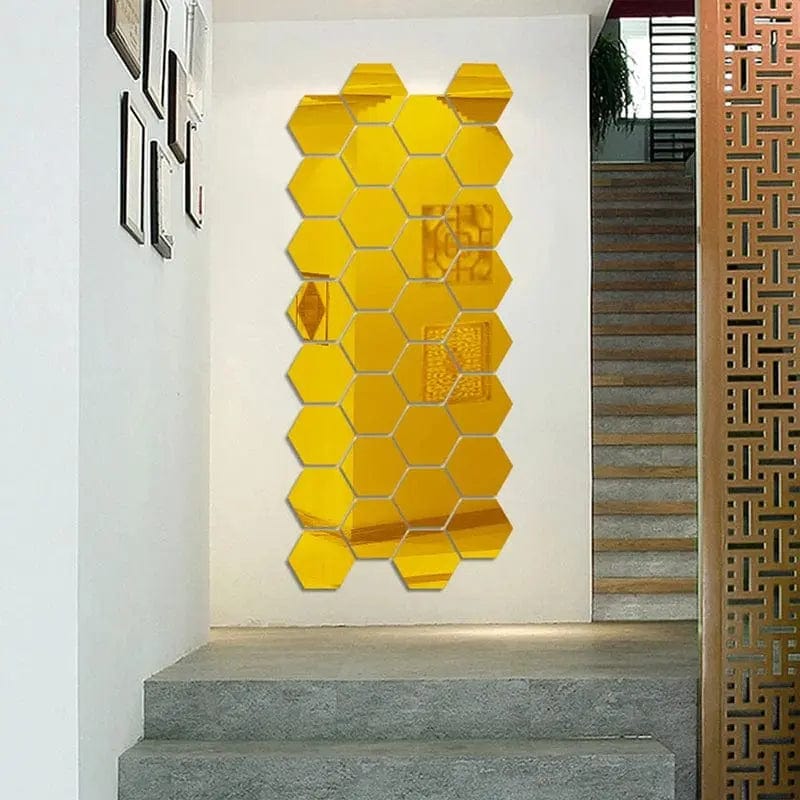 Essentialshouses 🔳3D Mirror Hexagon Wall Stickers – DIY Self-Adhesive Décor