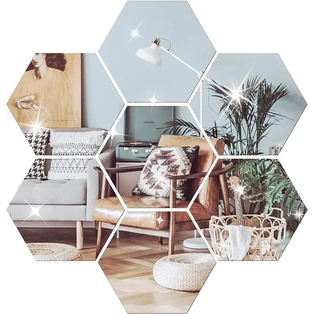Essentialshouses 🔳3D Mirror Hexagon Wall Stickers – DIY Self-Adhesive Décor