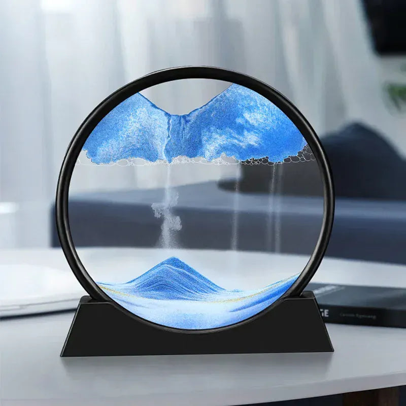 Essentialshouses 3D Sandscape Moving Sand Art Picture Round Glass Deep Sea Hourglass Quicksand Craft Flowing Sand Painting Office Home Decor Gift