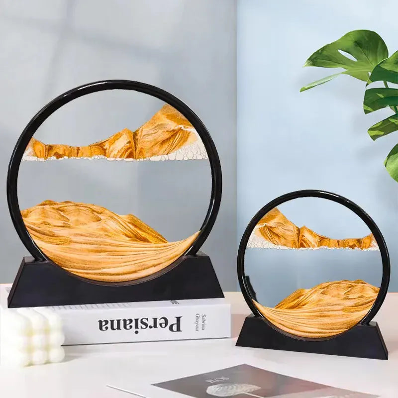 Essentialshouses 3D Sandscape Moving Sand Art Picture Round Glass Deep Sea Hourglass Quicksand Craft Flowing Sand Painting Office Home Decor Gift