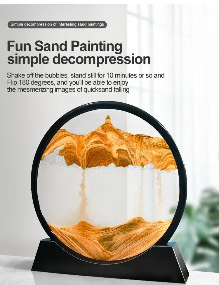 Essentialshouses 3D Sandscape Moving Sand Art Picture Round Glass Deep Sea Hourglass Quicksand Craft Flowing Sand Painting Office Home Decor Gift