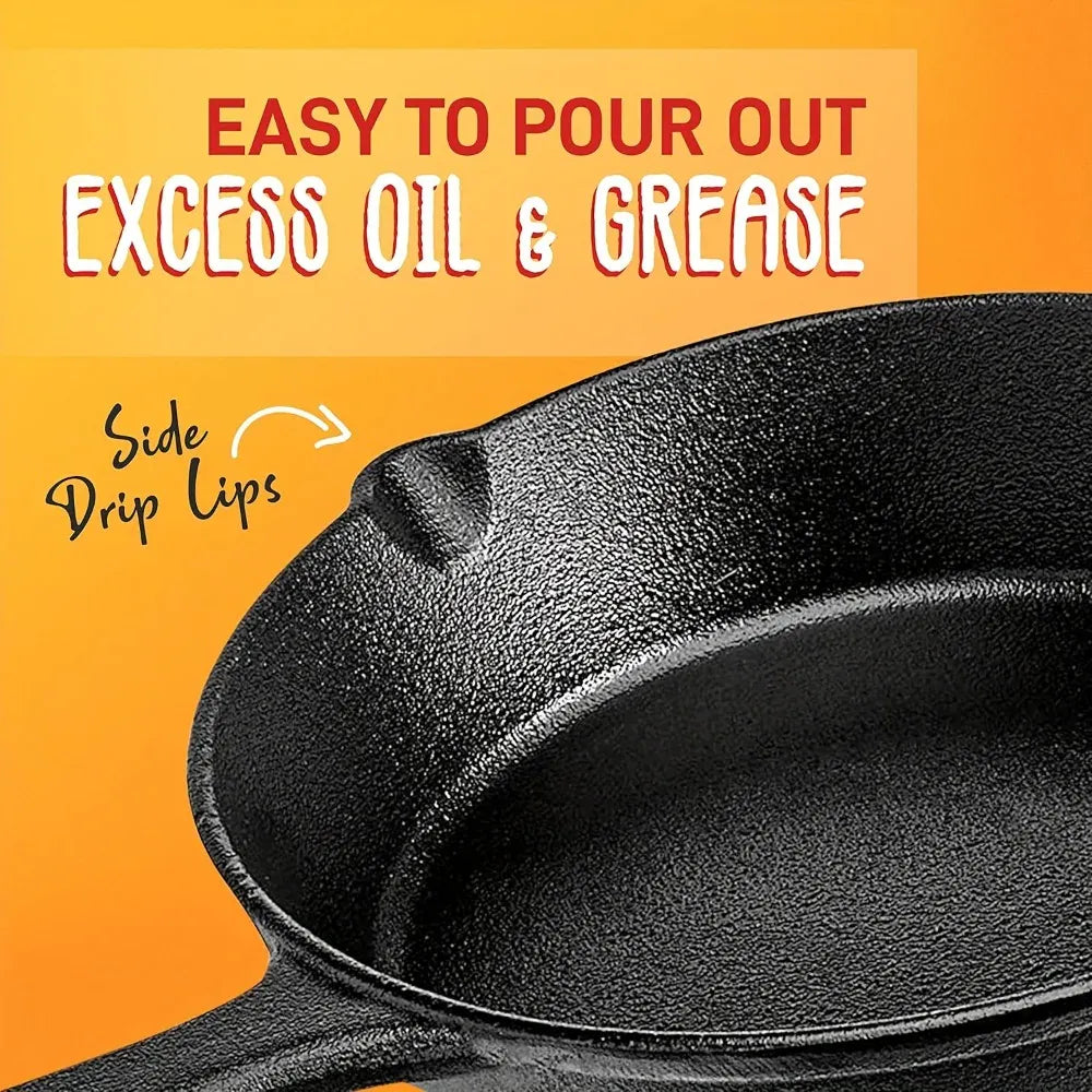 Essentialshouses 3PCS Cast Iron Skillet Set (6/8/10 Inch)  Pre-Seasoned, Heavy-Duty Pans for Oven, Grill & Campfire, Even Heat, Non-Stick Surface
