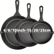 Essentialshouses 3PCS Cast Iron Skillet Set (6/8/10 Inch)  Pre-Seasoned, Heavy-Duty Pans for Oven, Grill & Campfire, Even Heat, Non-Stick Surface
