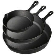 Essentialshouses 3PCS Cast Iron Skillet Set (6/8/10 Inch)  Pre-Seasoned, Heavy-Duty Pans for Oven, Grill & Campfire, Even Heat, Non-Stick Surface