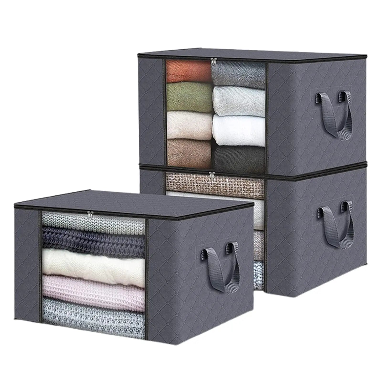 Essentialshouses 3Pcs Small Gray Foldable Under Bed Storage Containers with Clear Window Underbed Toy Organizers and Clothing Storage Bags Closet Storage Bins