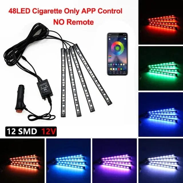 Essentialshouses 48LED APP Cig Car Interior Ambient Foot Strip Light Kit