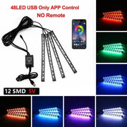 Essentialshouses 48LED APP USB Car Interior Ambient Foot Strip Light Kit