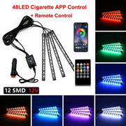 Essentialshouses 48LED Remote APP Cig Car Interior Ambient Foot Strip Light Kit