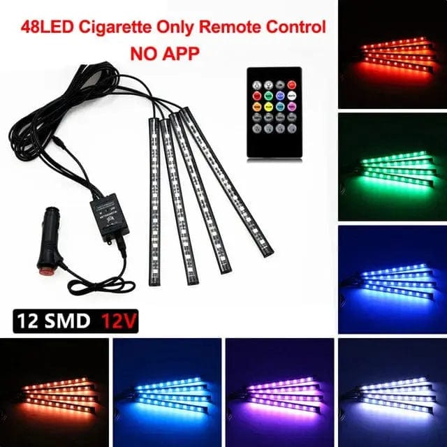 Essentialshouses 48LED Remote Cig Car Interior Ambient Foot Strip Light Kit