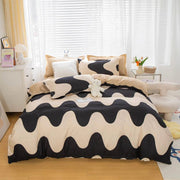 Essentialshouses 5 / Full Cover 180x220cm / Flat Bed Sheet Gray Pink Bear Pattern Duvet Cover