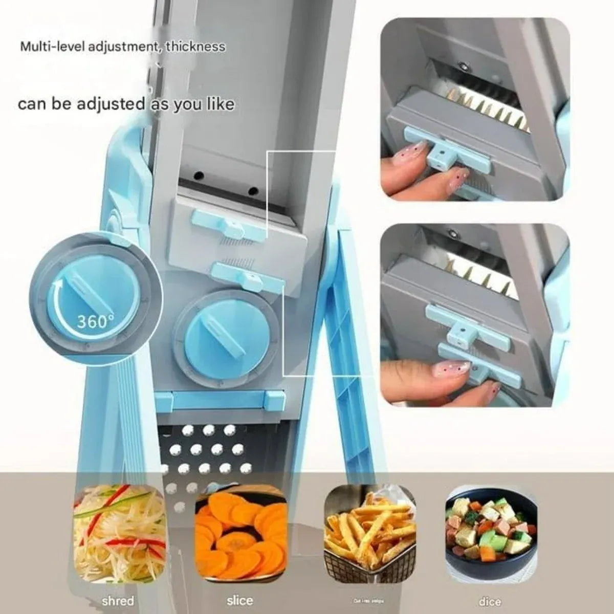 Essentialshouses 5 in 1 Vegetable Chopper Food Potato Cutter, Strips Julienne Dicer Adjustable Thickness 0.1-8 Mm Kitchen Chopping Kitchen Tools