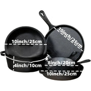 Essentialshouses 5-piece Set / United States 3PCS Cast Iron Skillet Set (6/8/10 Inch)  Pre-Seasoned, Heavy-Duty Pans for Oven, Grill & Campfire, Even Heat, Non-Stick Surface