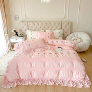 Essentialshouses 5 / Queen 200X230 4pcs / Fitted Bed Sheet Lace Ruffles Flowers Bedding Set