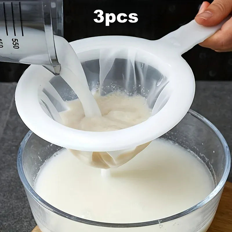 Essentialshouses 5pcs Soy Milk Wine Filter Bag Nylon Ultra-fine Filter Mesh Sieve for Soy Juice Coffee Milk Food Strainer Spoon Kitchen Colanders