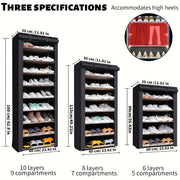 Essentials House 6, 8, and 10-Tier Multi-Color Dust-Proof Shoe Racks with Dust-Proof Rolling Shutter Doors, Easy to Assemble