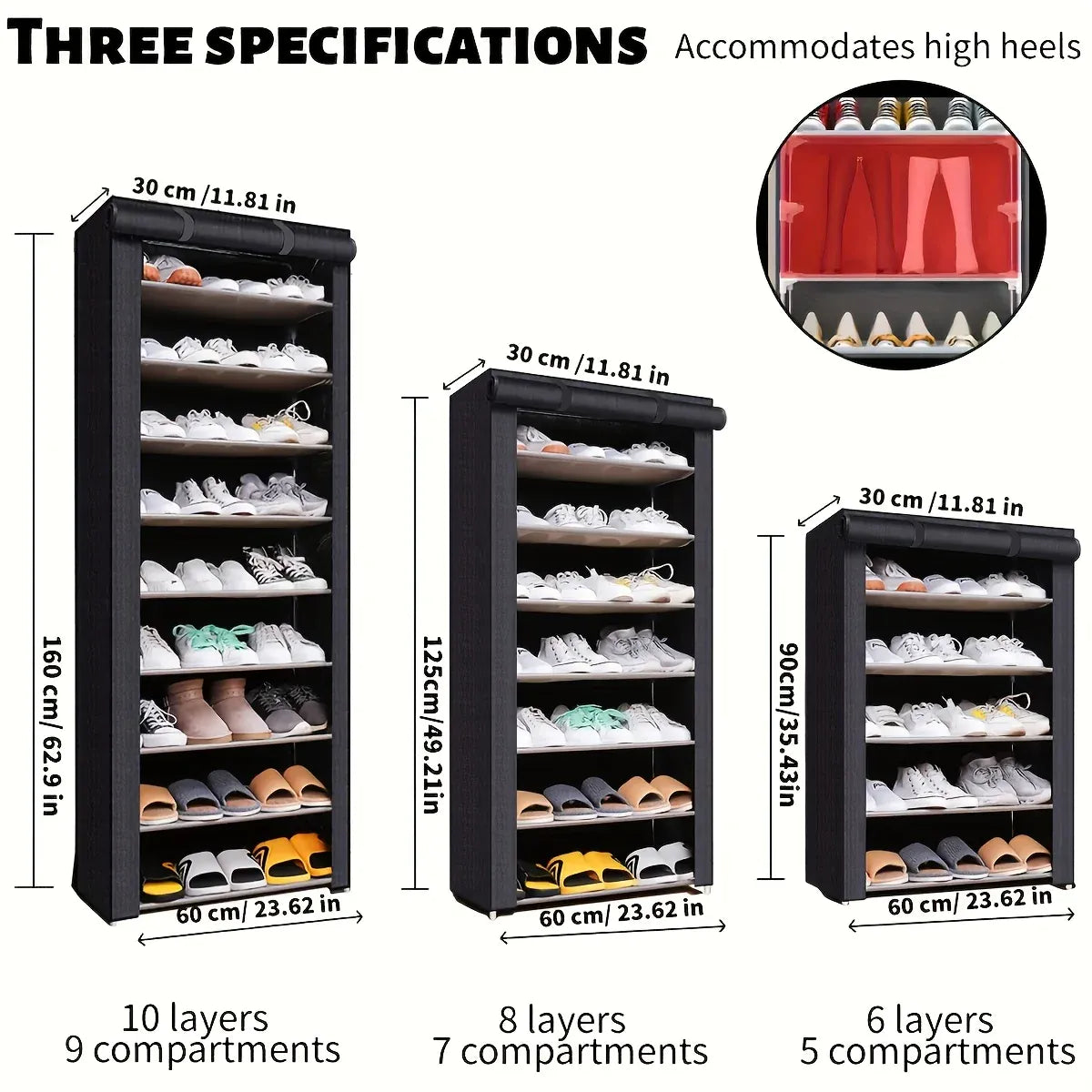 Essentials House 6, 8, and 10-Tier Multi-Color Dust-Proof Shoe Racks with Dust-Proof Rolling Shutter Doors, Easy to Assemble