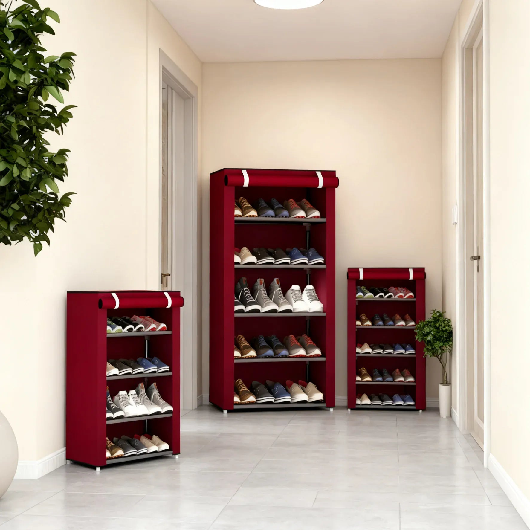 Essentials House 6, 8, and 10-Tier Multi-Color Dust-Proof Shoe Racks with Dust-Proof Rolling Shutter Doors, Easy to Assemble