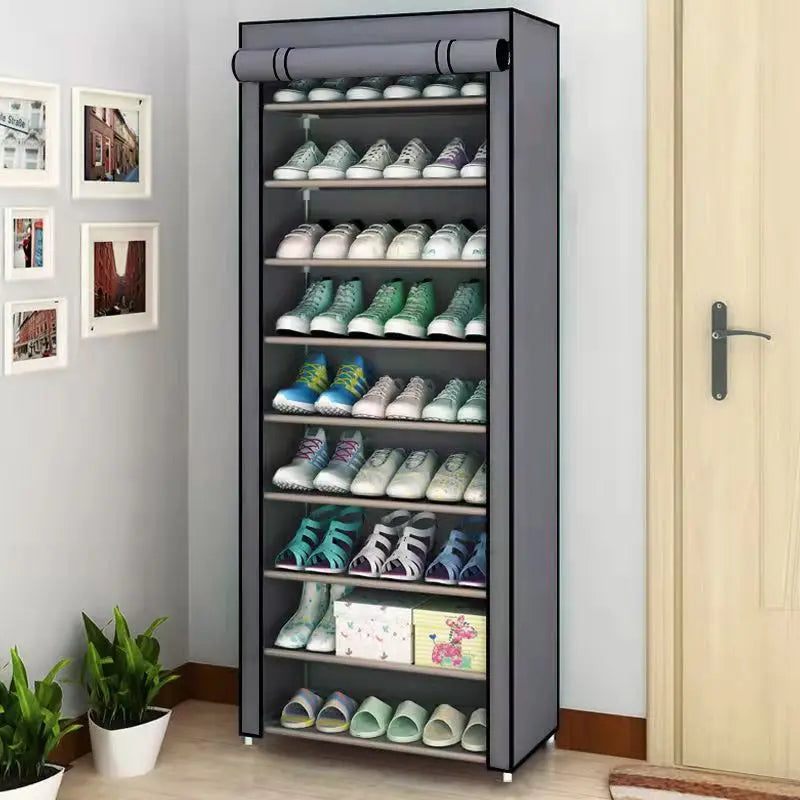 Essentials House 6, 8, and 10-Tier Multi-Color Dust-Proof Shoe Racks with Dust-Proof Rolling Shutter Doors, Easy to Assemble