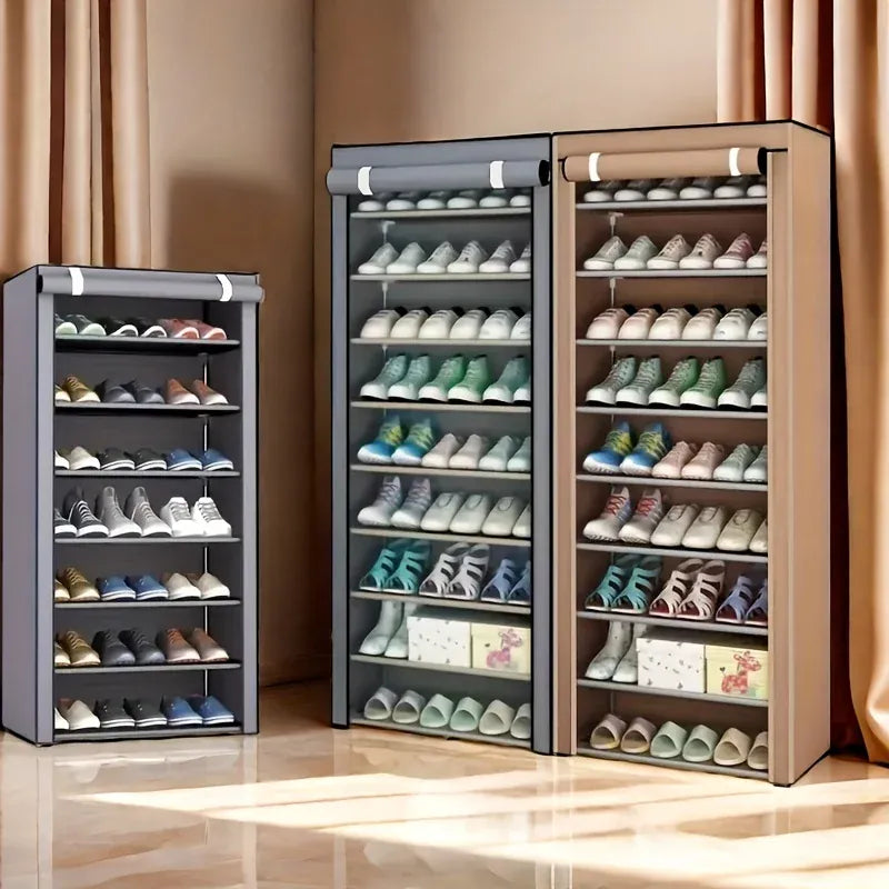 Essentials House 6, 8, and 10-Tier Multi-Color Dust-Proof Shoe Racks with Dust-Proof Rolling Shutter Doors, Easy to Assemble