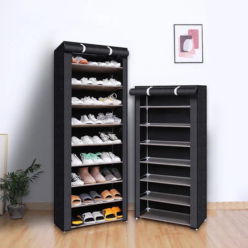 Essentials House 6, 8, and 10-Tier Multi-Color Dust-Proof Shoe Racks with Dust-Proof Rolling Shutter Doors, Easy to Assemble