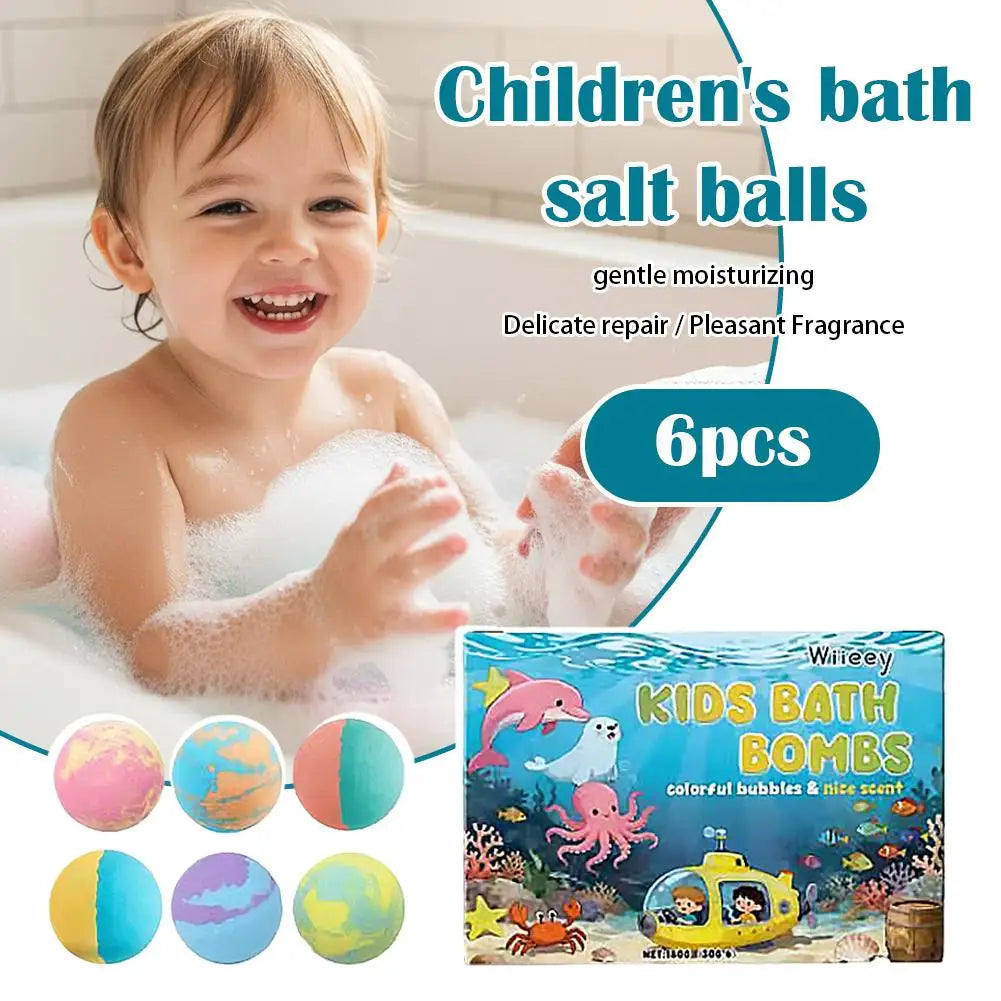 Essentialshouses 6pcs Kids Colorful Bath Bombs, Bath Color Fizzy Spa Balls Gift Set for Kids Bathtub Fun Relaxing Holiday Gift Toys for Kids Toddlers
