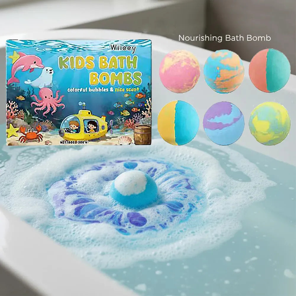 Essentialshouses 6pcs Kids Colorful Bath Bombs, Bath Color Fizzy Spa Balls Gift Set for Kids Bathtub Fun Relaxing Holiday Gift Toys for Kids Toddlers