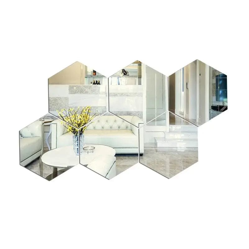 Essentialshouses 6PCS Silver / M 100x85x50mm 🔳3D Mirror Hexagon Wall Stickers – DIY Self-Adhesive Décor