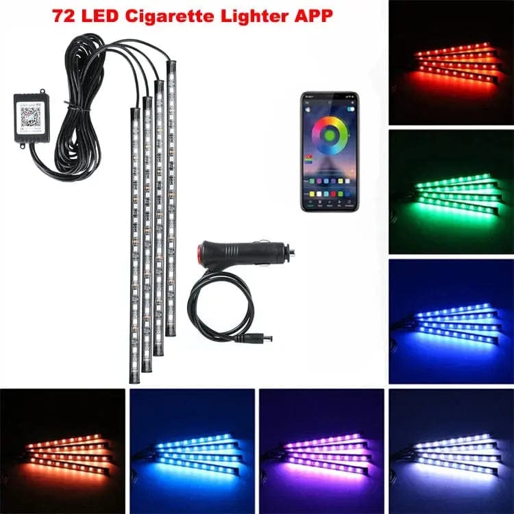 Essentialshouses 72LED APP Cig Car Interior Ambient Foot Strip Light Kit