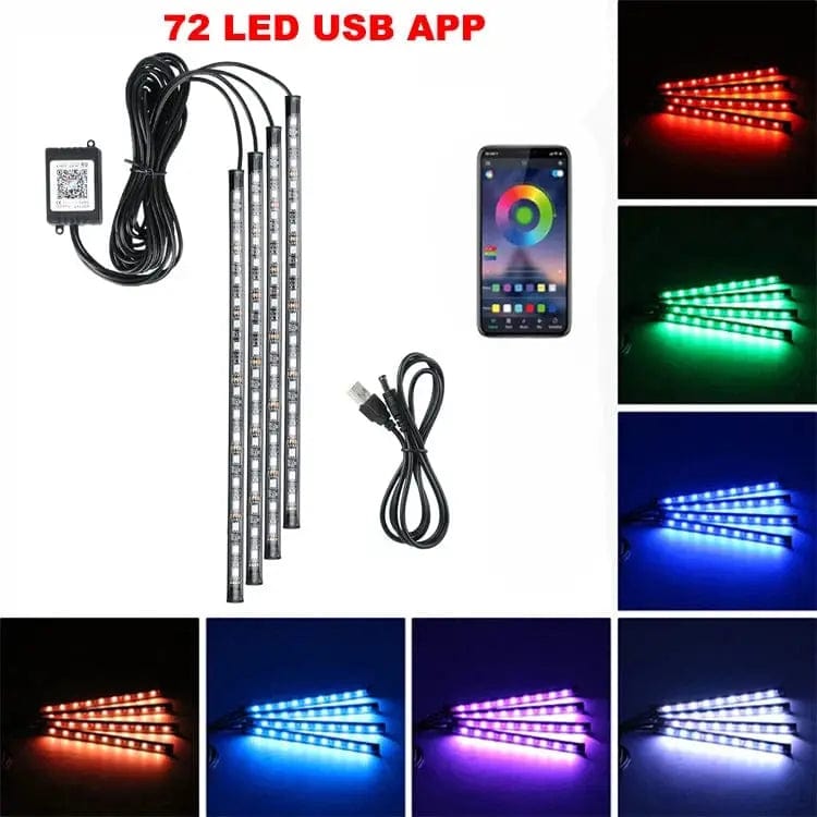 Essentialshouses 72LED APP USB Car Interior Ambient Foot Strip Light Kit