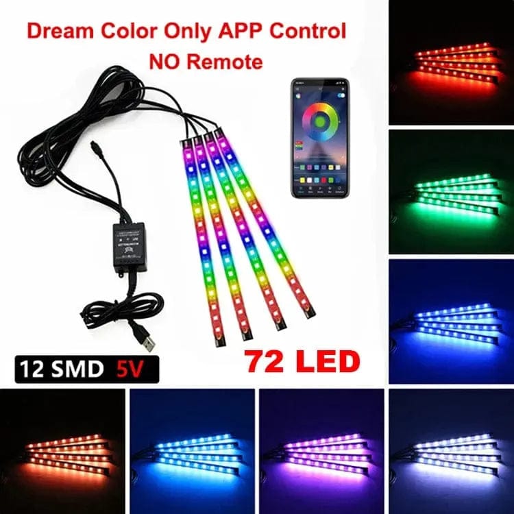 Essentialshouses 72LED Dreamcolor USB Car Interior Ambient Foot Strip Light Kit