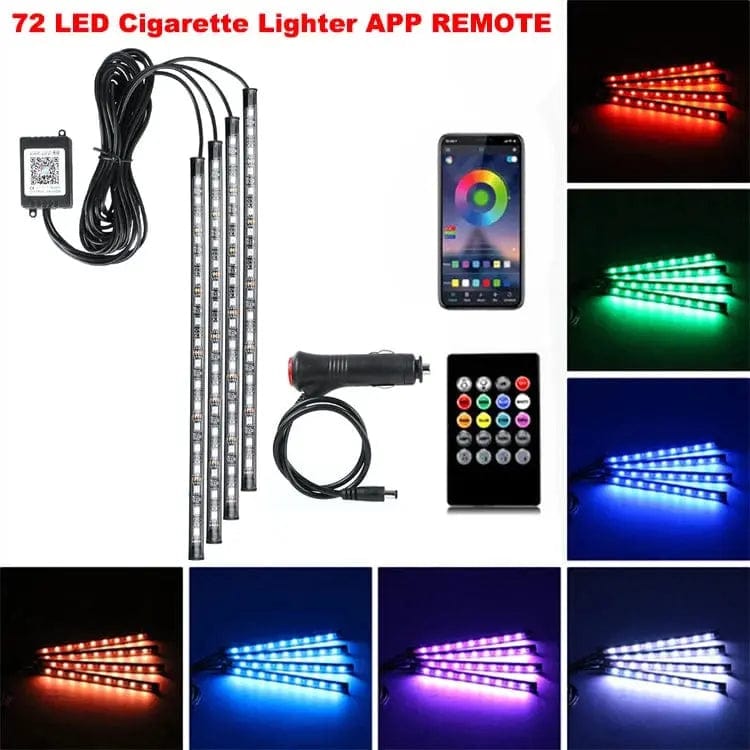 Essentialshouses 72LED Remote APP Cig Car Interior Ambient Foot Strip Light Kit