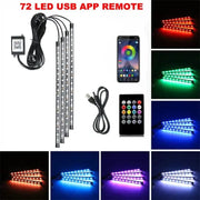 Essentialshouses 72LED Remote APP USB Car Interior Ambient Foot Strip Light Kit