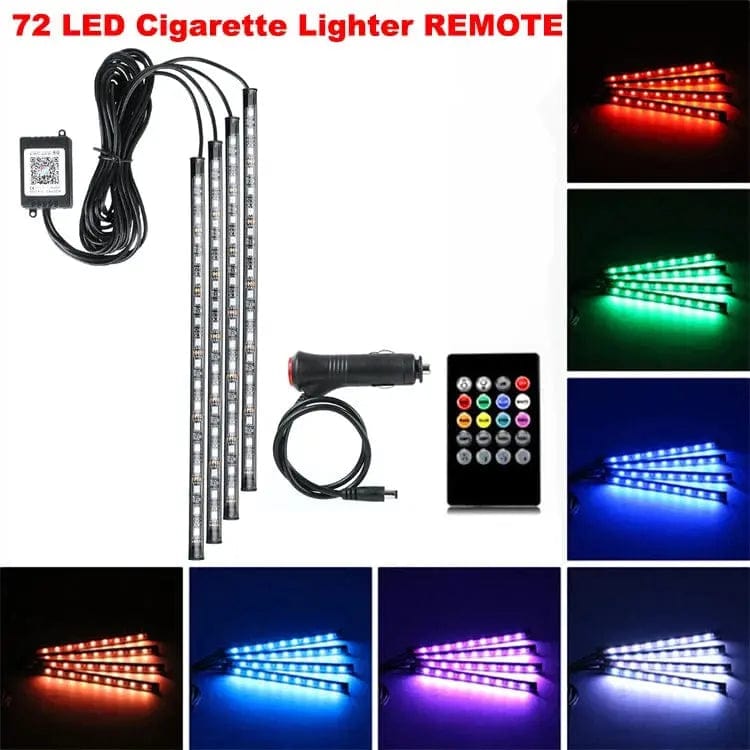 Essentialshouses 72LED Remote Cig Car Interior Ambient Foot Strip Light Kit
