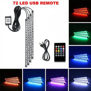 Essentialshouses 72LED Remote USB Car Interior Ambient Foot Strip Light Kit