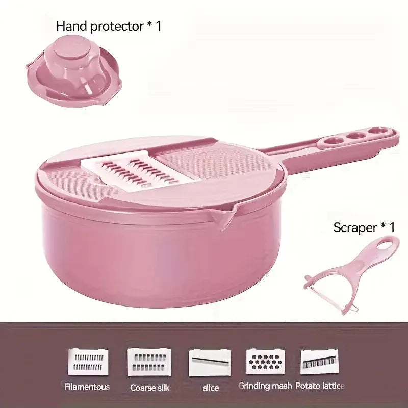 Essentialshouses 7pcs-sets-pink 9 in 1 Vegetable Cutter Multi-Functional Potatoes Manually Cut Shred Slicer Grater Kitchenware Acceesories Tools