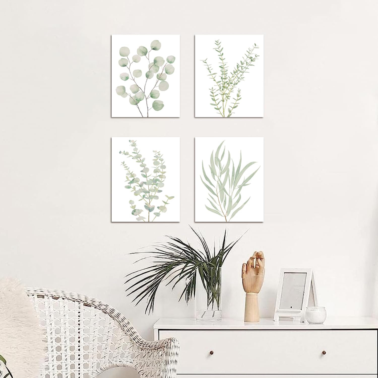 Essentialshouses 8X10 4PCS 8X10in,Botanical Plant Canvas Wall Art, Framed Boho Wall Decor For Bathroom, Minimalist Aesthetic Bedroom Wall Art
