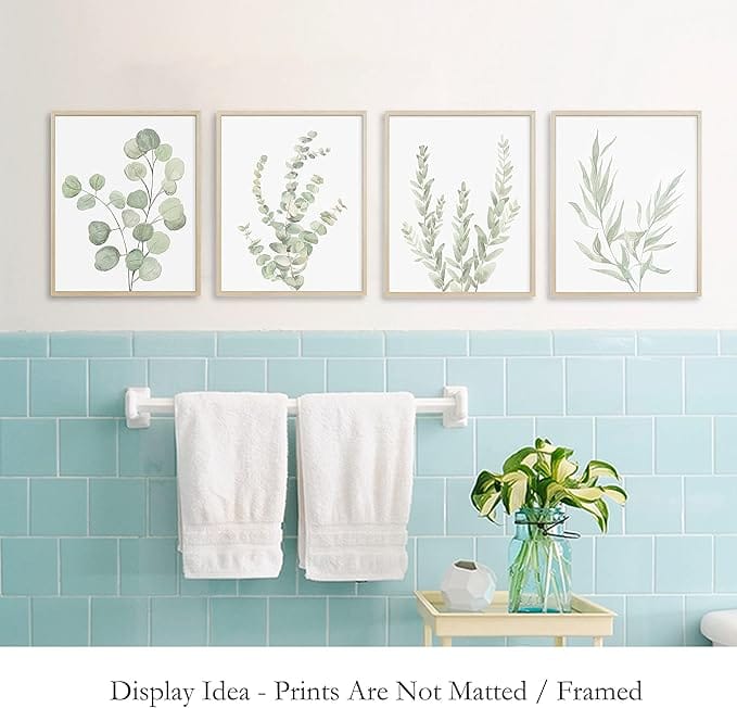 Essentialshouses 8X10 4PCS 8X10in,Botanical Plant Canvas Wall Art, Framed Boho Wall Decor For Bathroom, Minimalist Aesthetic Bedroom Wall Art