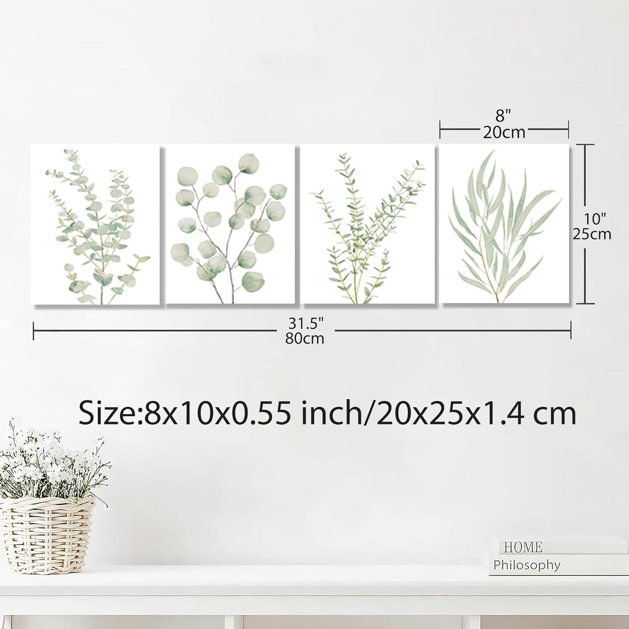 Essentialshouses 8X10 4PCS 8X10in,Botanical Plant Canvas Wall Art, Framed Boho Wall Decor For Bathroom, Minimalist Aesthetic Bedroom Wall Art