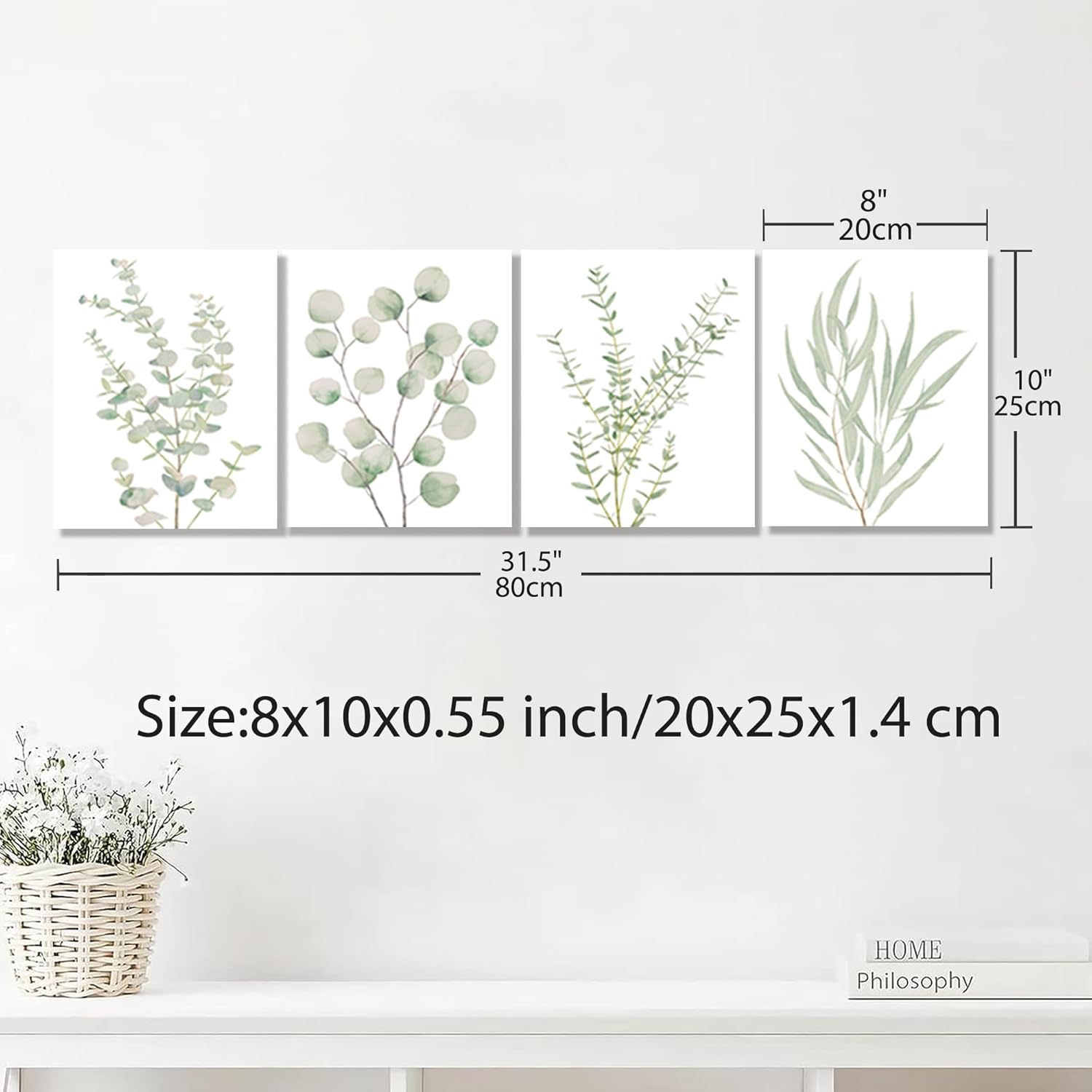Essentialshouses 8X10 4PCS 8X10in,Botanical Plant Canvas Wall Art, Framed Boho Wall Decor For Bathroom, Minimalist Aesthetic Bedroom Wall Art