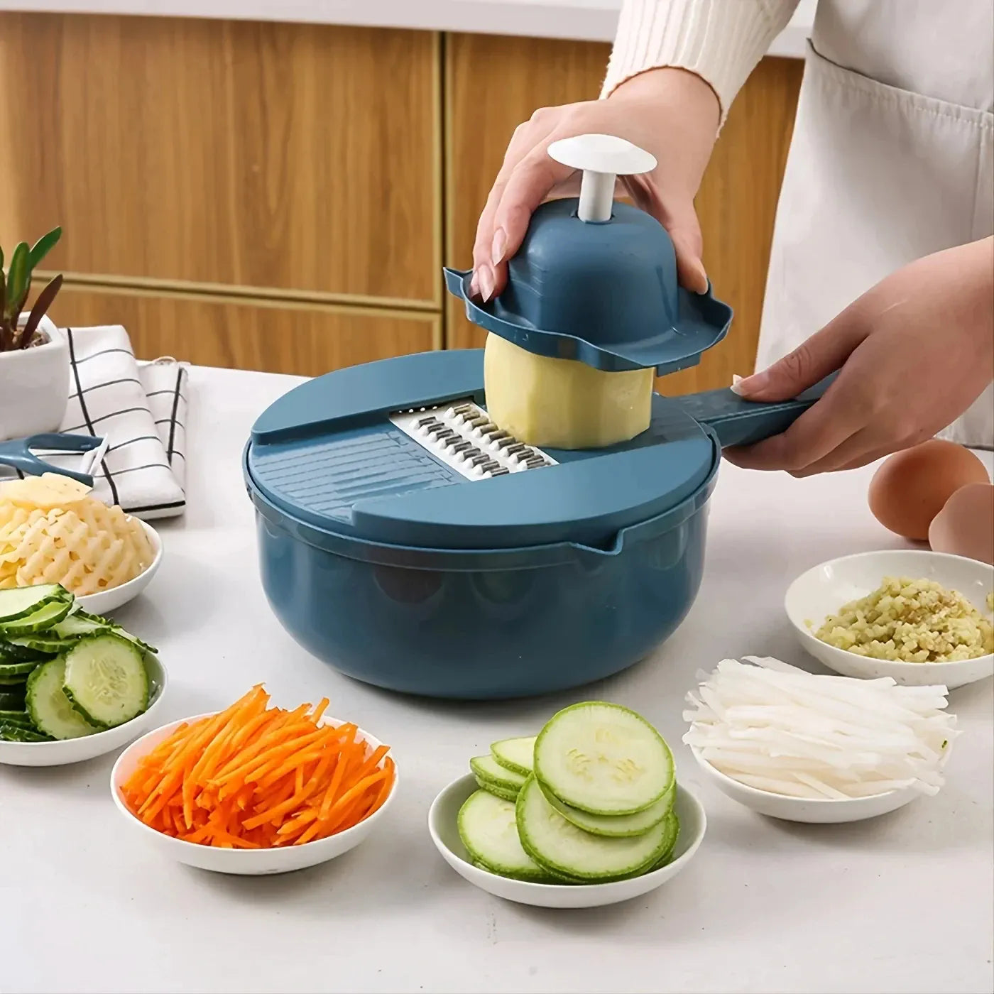 Essentialshouses 9 in 1 Vegetable Cutter Multi-Functional Potatoes Manually Cut Shred Slicer Grater Kitchenware Acceesories Tools