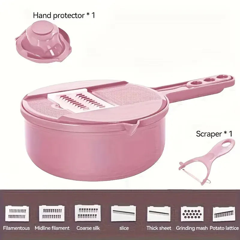 Essentialshouses 9pcs-sets-pink 9 in 1 Vegetable Cutter Multi-Functional Potatoes Manually Cut Shred Slicer Grater Kitchenware Acceesories Tools