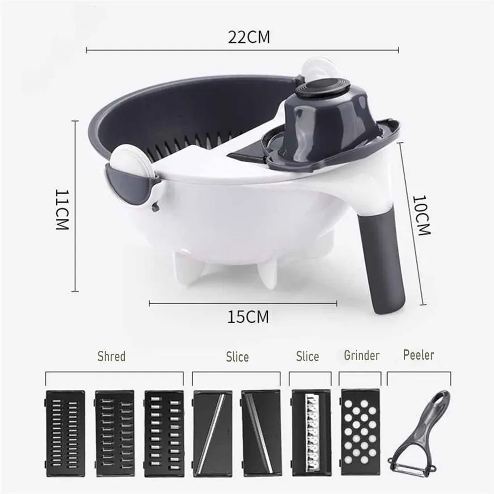 Essentialshouses 9pcs-white 9 in 1 Vegetable Cutter Multi-Functional Potatoes Manually Cut Shred Slicer Grater Kitchenware Acceesories Tools