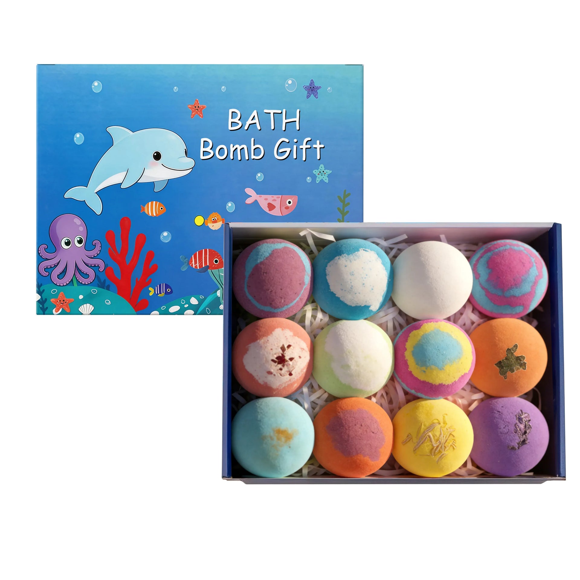 Essentialshouses a 12pcs Bath Bombs Set with Surprise Toys Inside Natural Organic Bubble Bath Fizzies Balls Gift for Holiday Gift Set