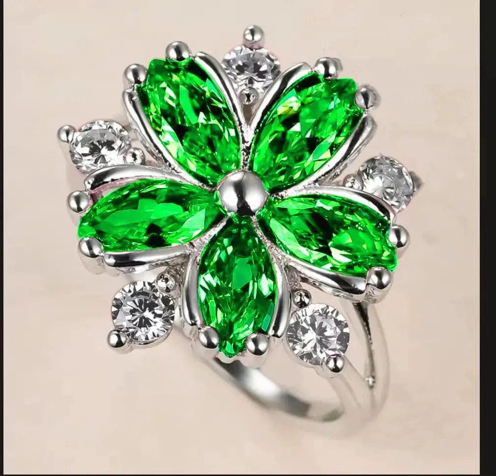 Essentialshouses AJZ3039green / 5 Cute Female Pink Crystal Stone Ring