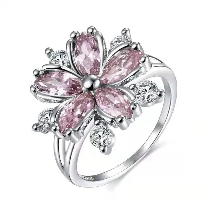 Essentialshouses AJZ3039pinkwhite / 5 Cute Female Pink Crystal Stone Ring