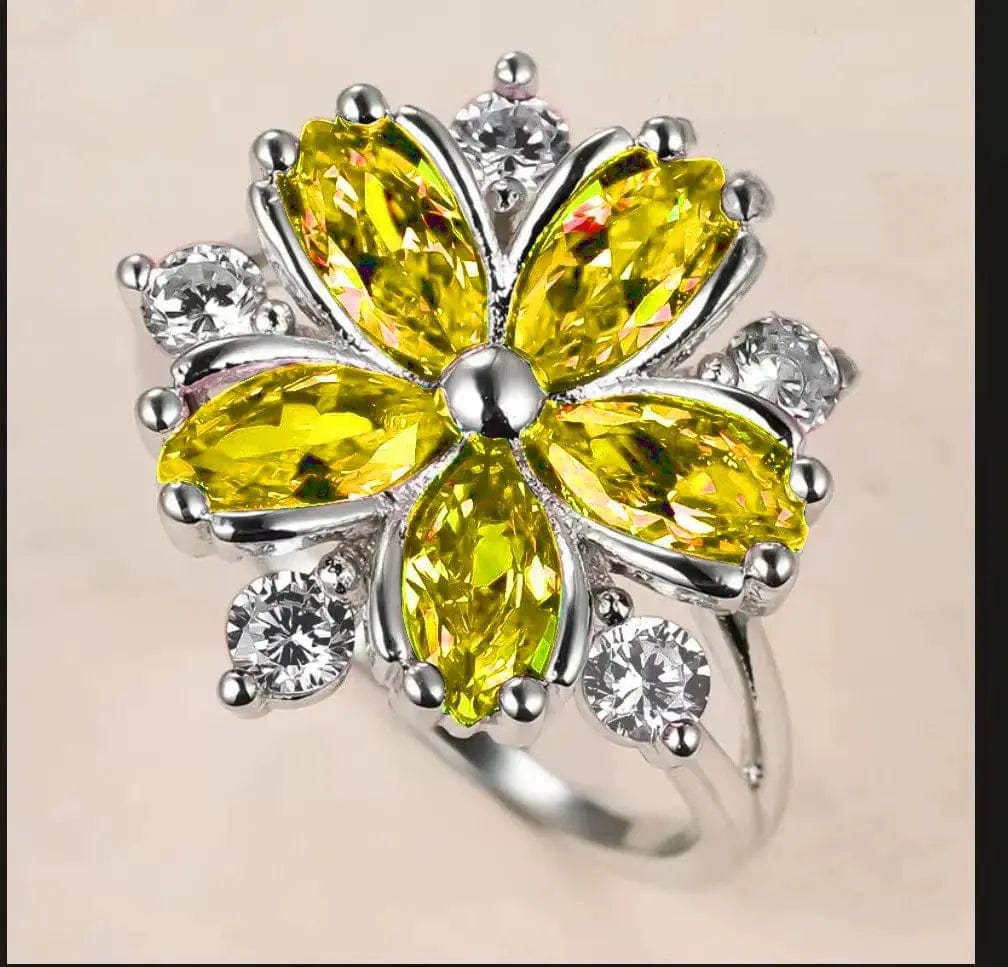 Essentialshouses AJZ3039yellow / 11 Cute Female Pink Crystal Stone Ring