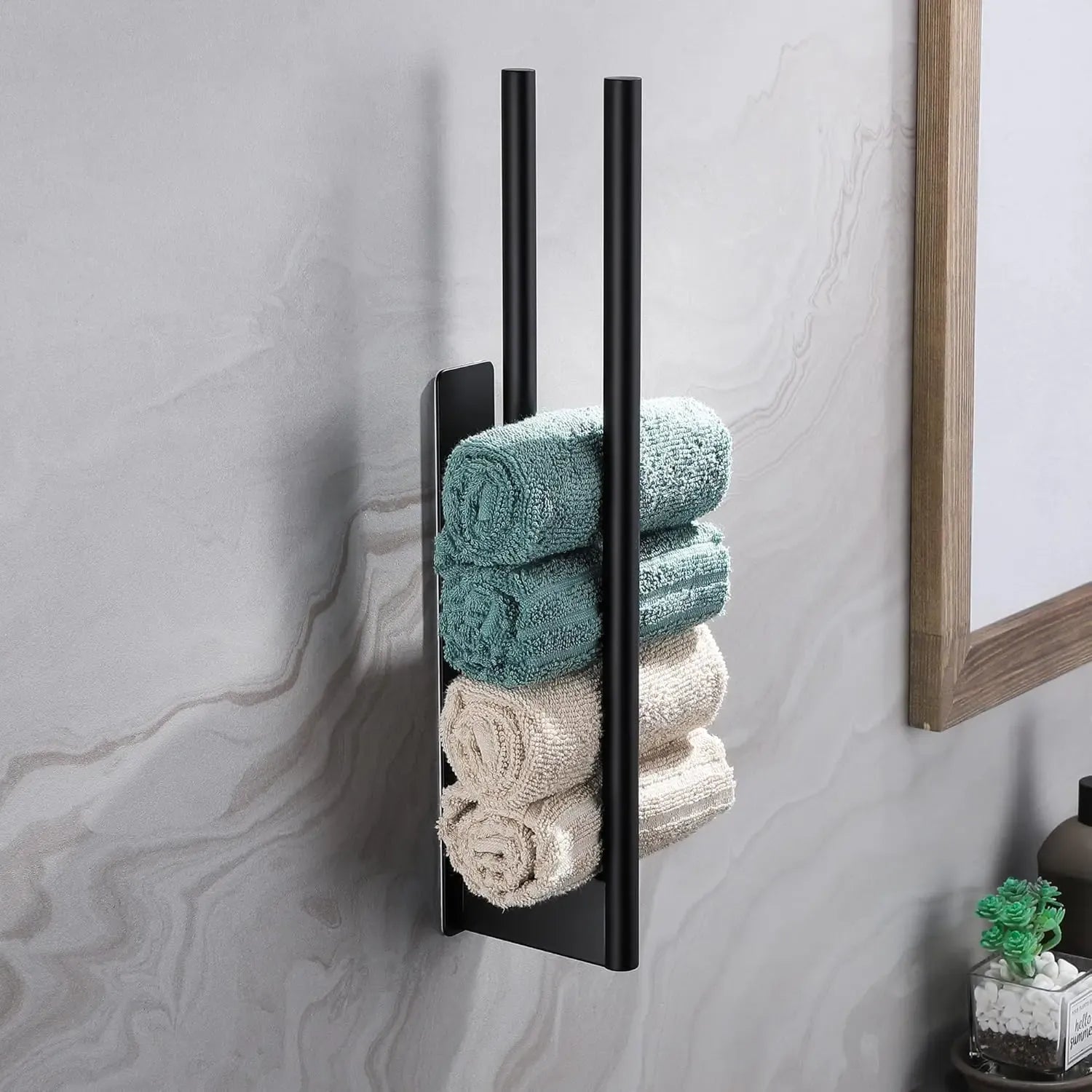 Essentialshouses Bathroom Towel Racks No Drill Double Adhesive Towel Bar Stainless Steel Black 39 CM Towel Rack for Bathroom and Kitchen