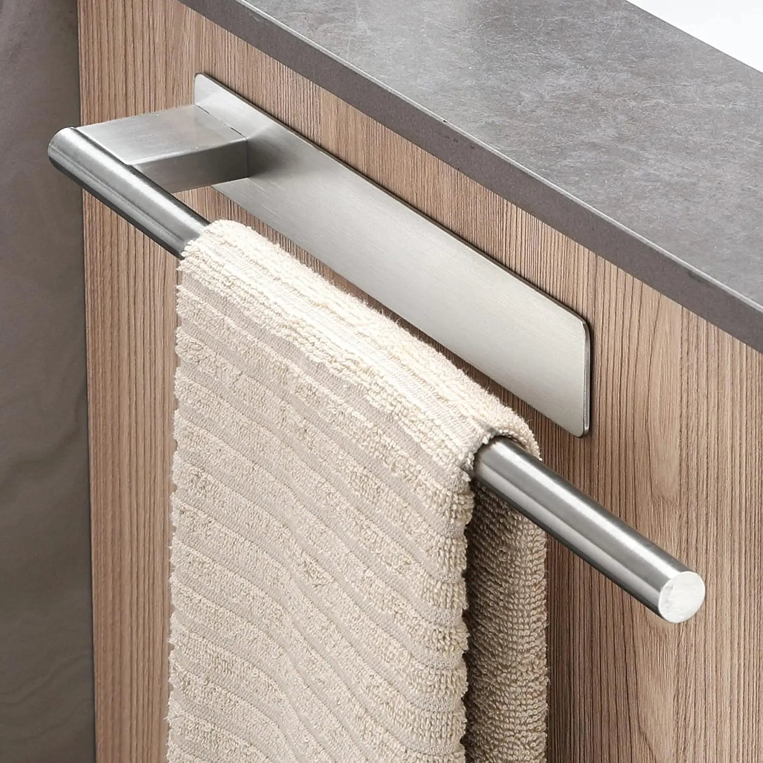 Essentialshouses Bathroom Towel Racks No Drill Double Adhesive Towel Bar Stainless Steel Black 39 CM Towel Rack for Bathroom and Kitchen