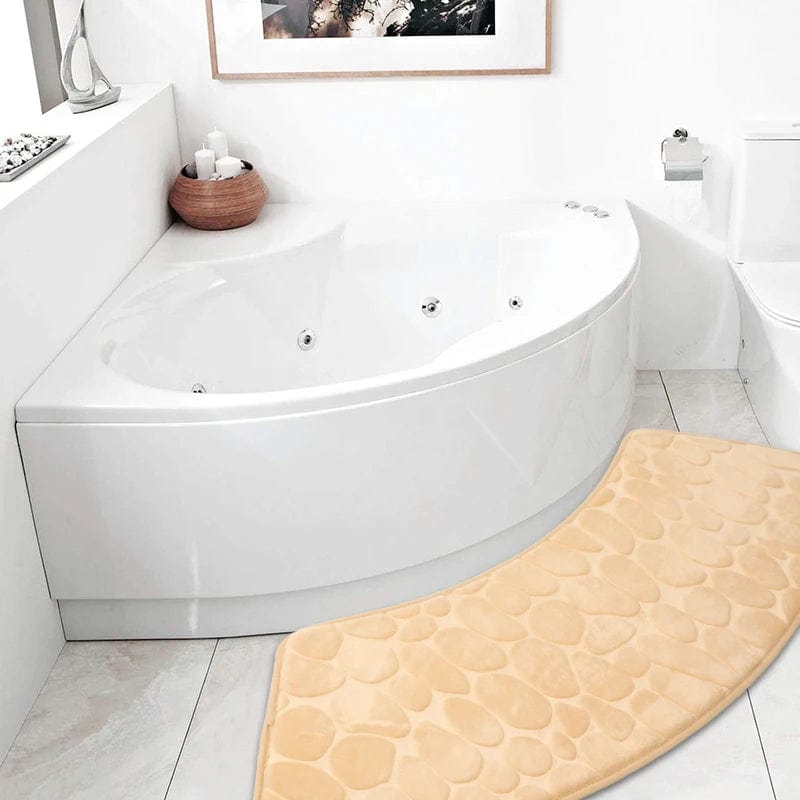 Essentialshouses beige-1xSector mat 🛁 Cobblestone Embossed Memory Foam Bath Mat – Soft, Supportive, and Safe